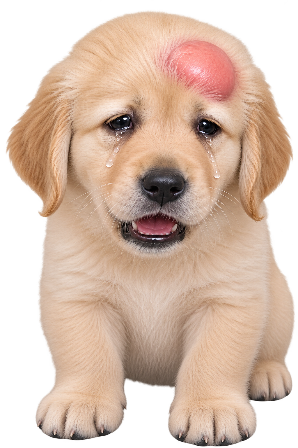 被打哭的金毛幼犬